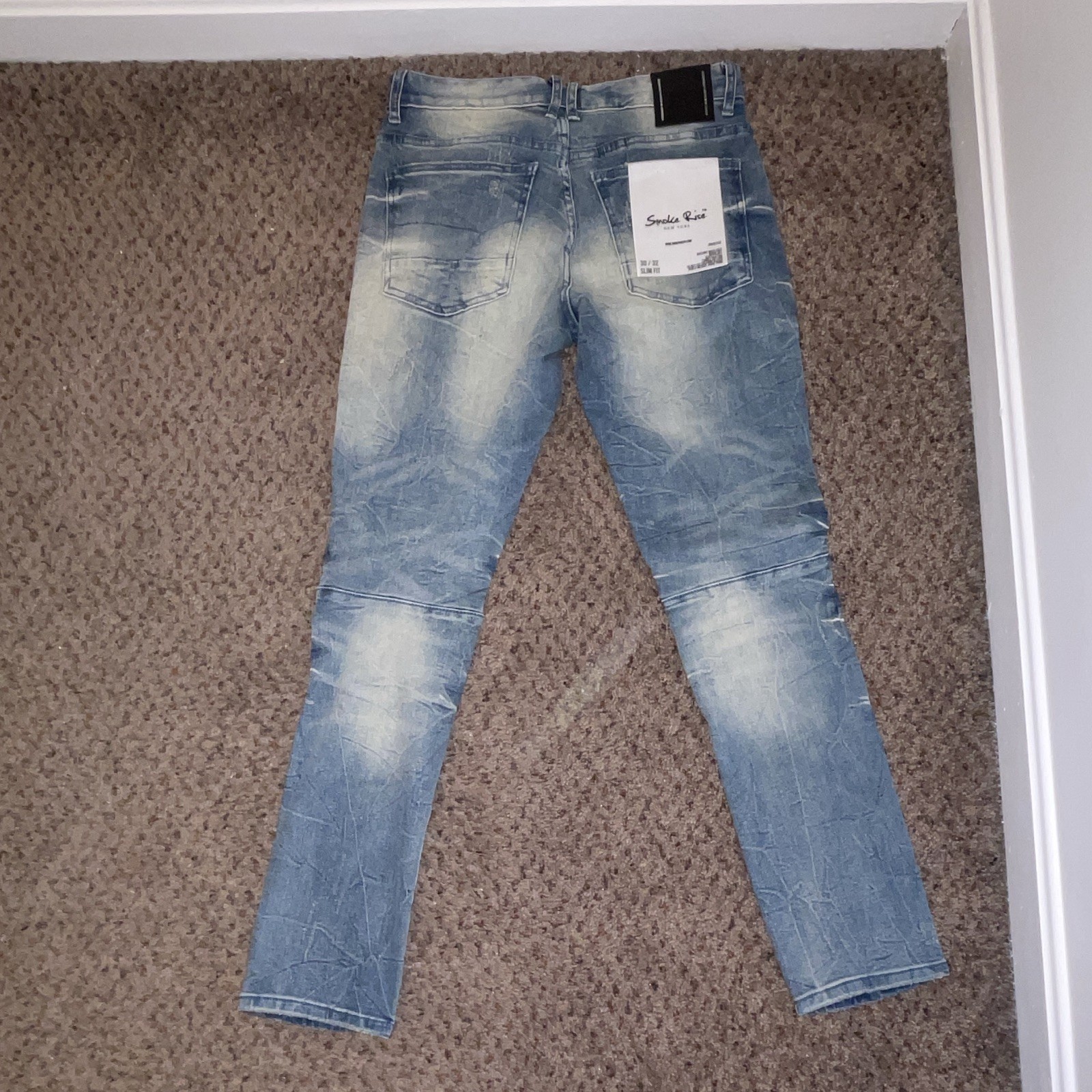 Smoke Rise Men’s Slim Skinny Jeans Light Wash Distressed Mid Rise 5-Pocket