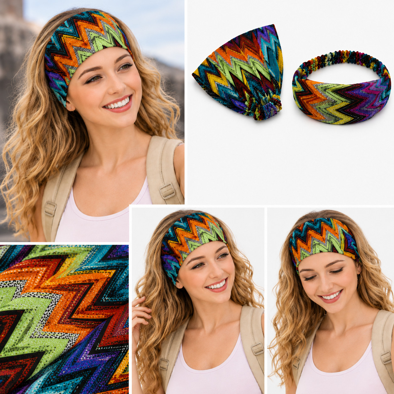 6 pieces Zigzag Striped Bandana Turban Head Wrap Headband Band Workout Yoga Lots