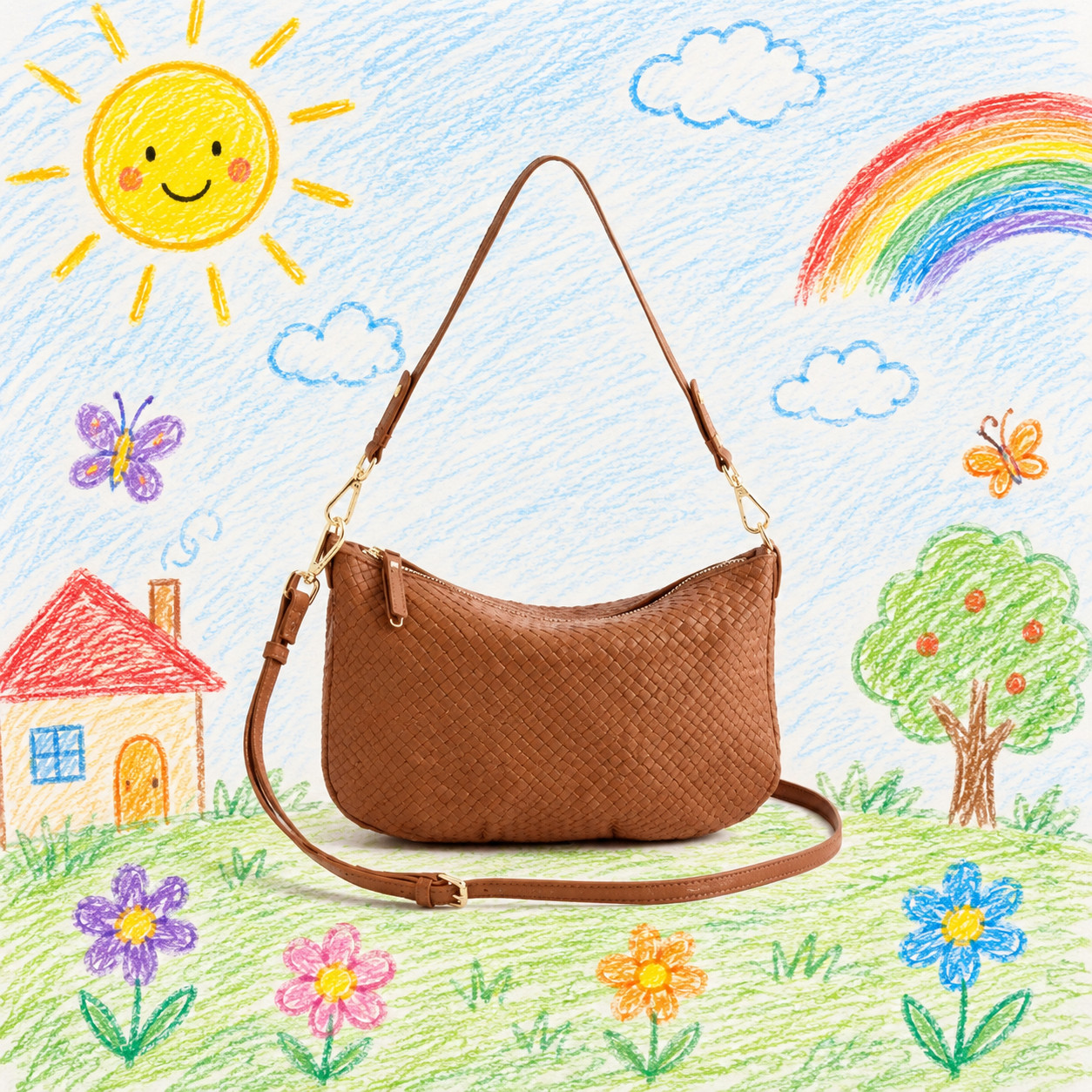 NEW Quince Italian Handwoven Leather Mini Shoulder Bag- Cognac Free Shipping