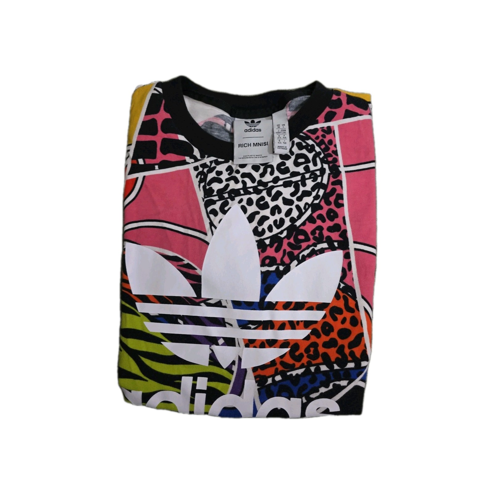 Adidas Shirt Women Large Multicolor Rich Mnisi Animal Print Allover Trefoil Logo