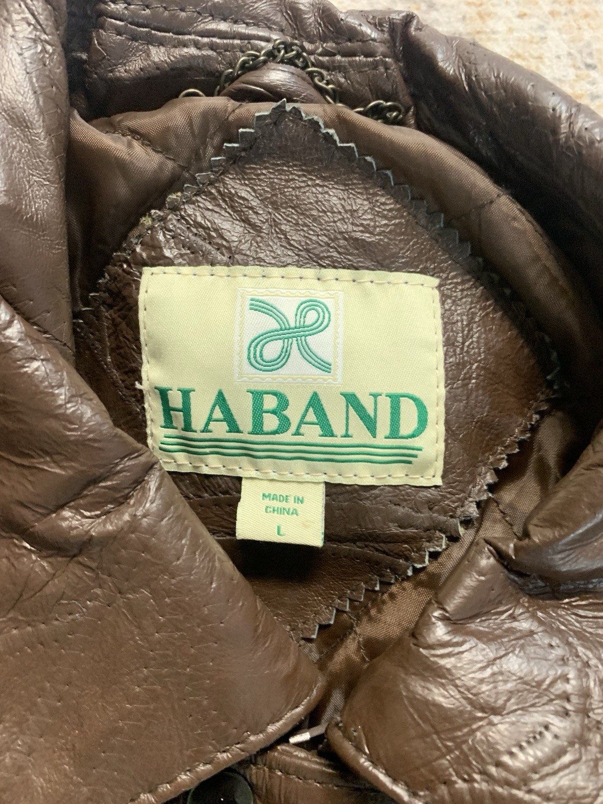 RARE Vintage HABAND BROWN LEATHER JACKET Size L Insulated Linned Coat