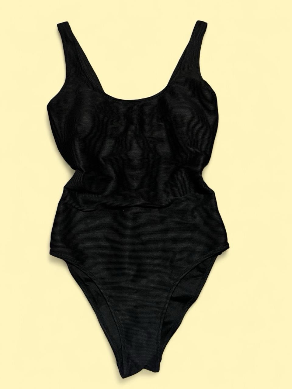 Shapermint Women’s Black Ribbed Solid One-Piece Swimsuit Size M Tall