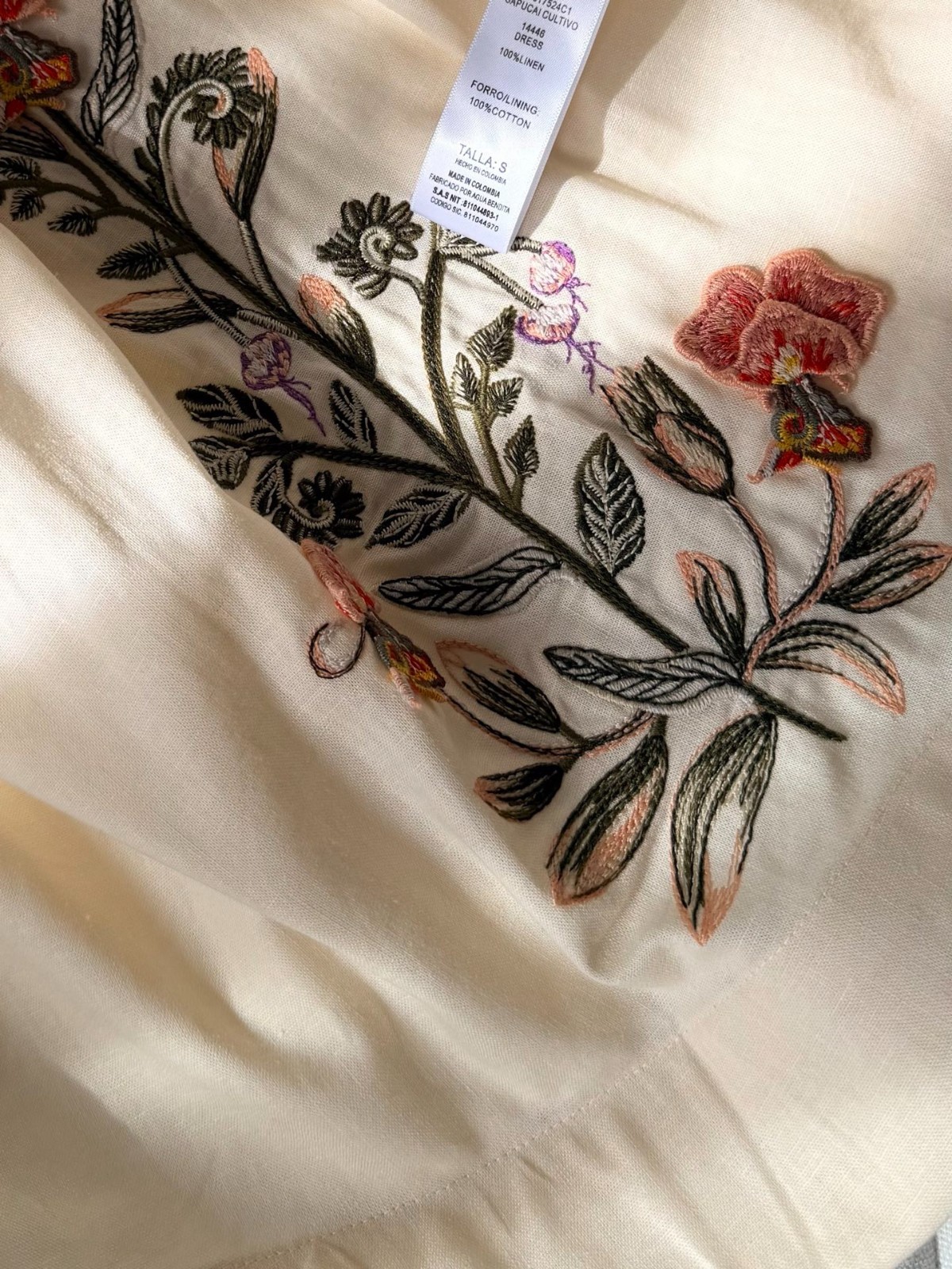 Agua Bendita Dress Women Embroidered Floral Mini Dress Tie Strap Summer Size S