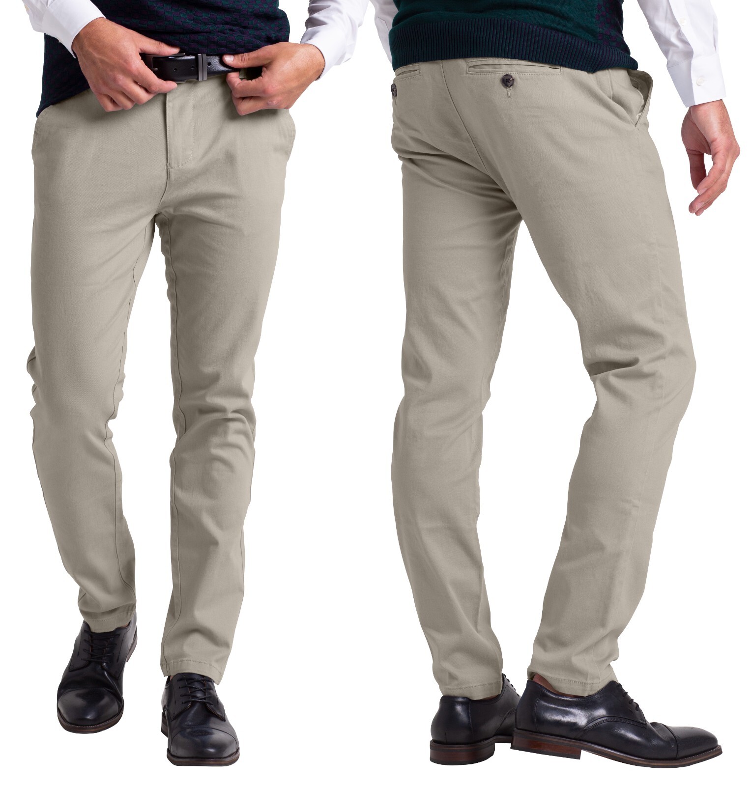 Mens Chino Slim Fit Workwear Casual Comfort Stretch Cotton Flat Front Full Pants