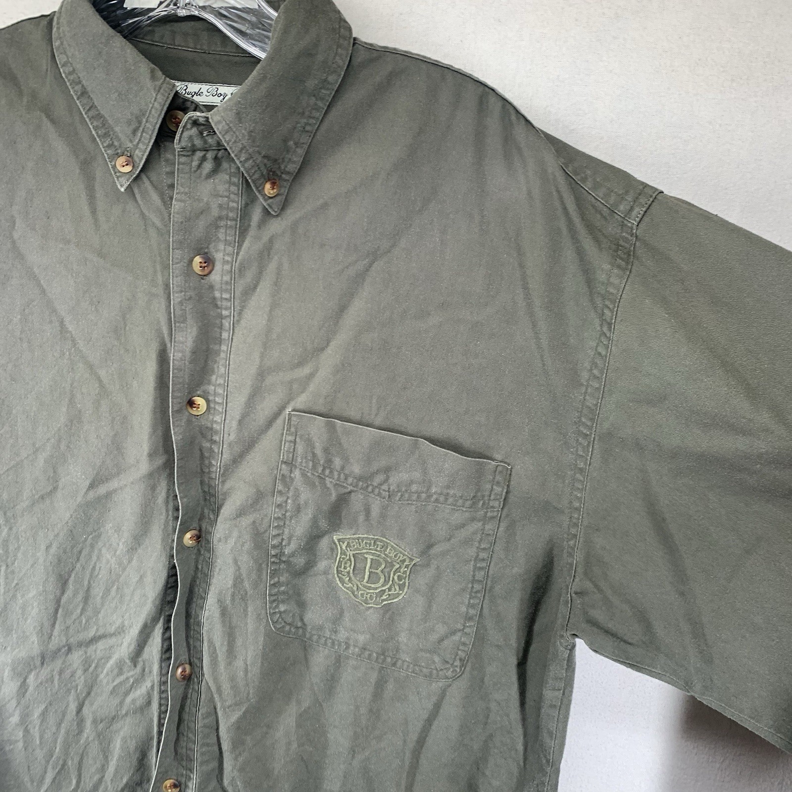 Vtg Y2K Bugle Boy Long Sleeve Shirt Mens M Solid Earth Tone Olive Green 90s