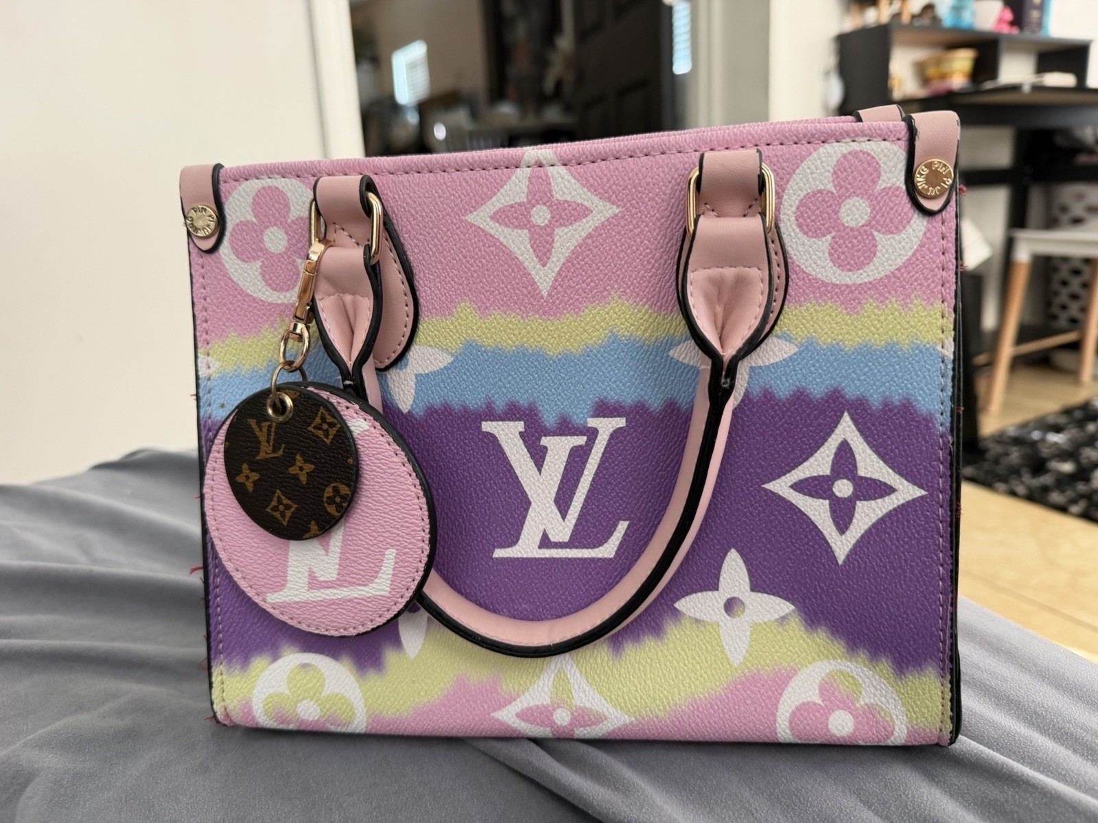 Louis Vuitton Monogram Multicolor Small Tote Top Handle Bag w/ Charm