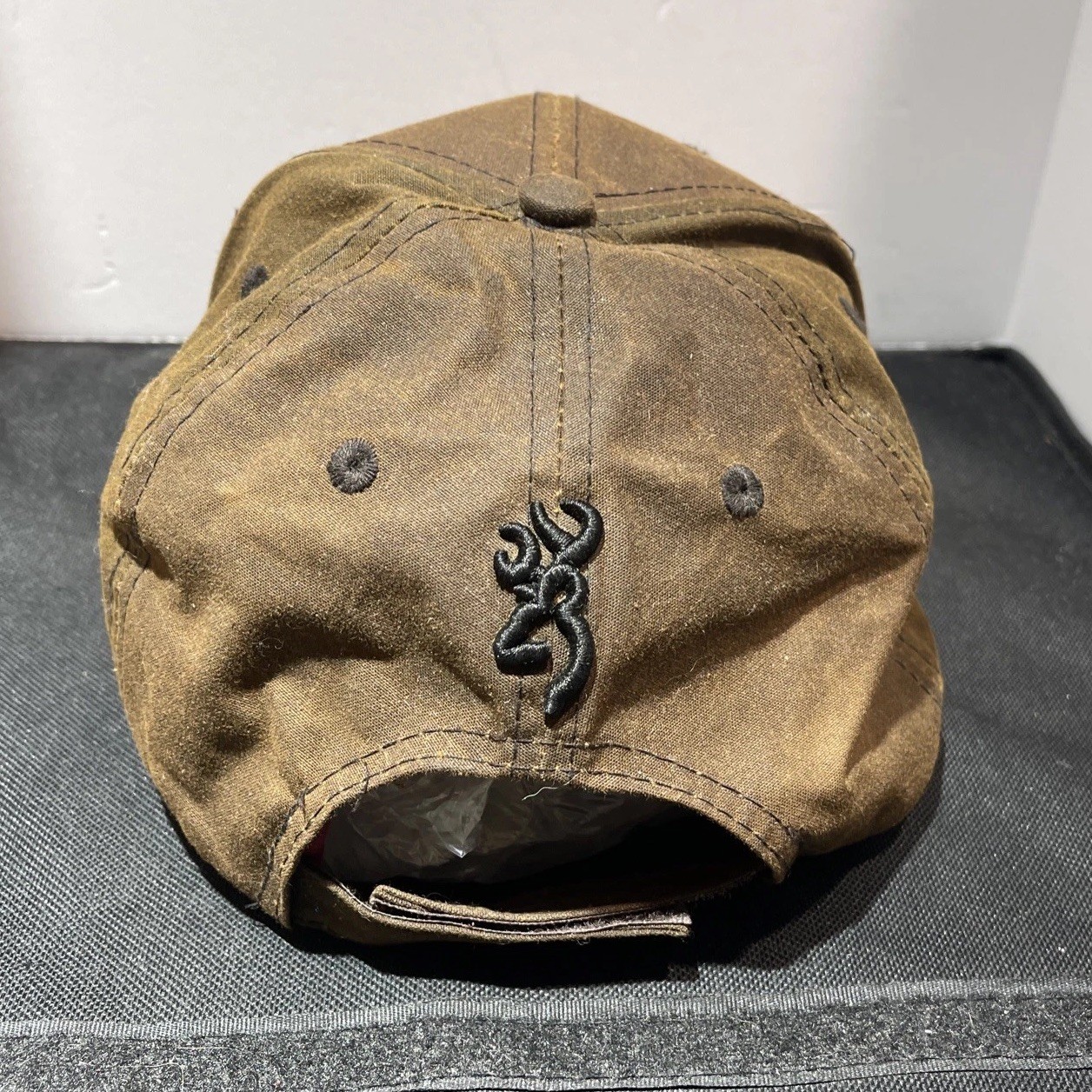 Browning Liberty Wax Cap Hat Mens Dk Brown Strap Back American Flag Hunting USA