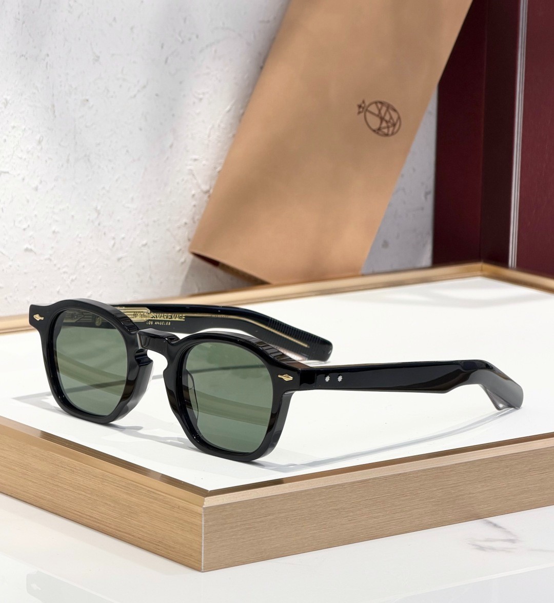 Unisex JMM Zephirin44 Sunglasses Black Frame Solid Dark Green Handmade Eyewear