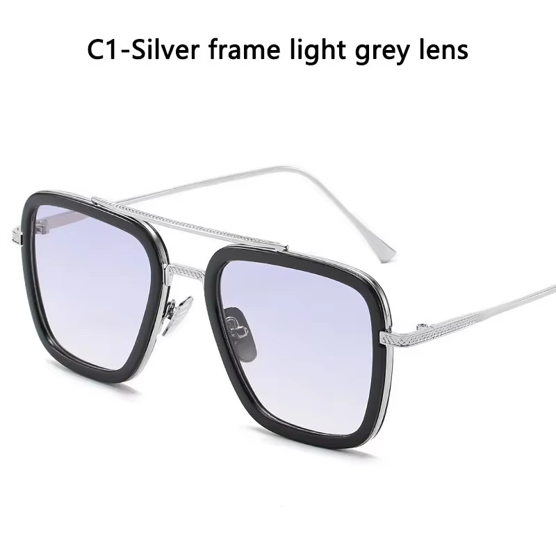 Retro Iron Man Sunglasses Tony Stark Glasses Square Metal Frame for Men Women