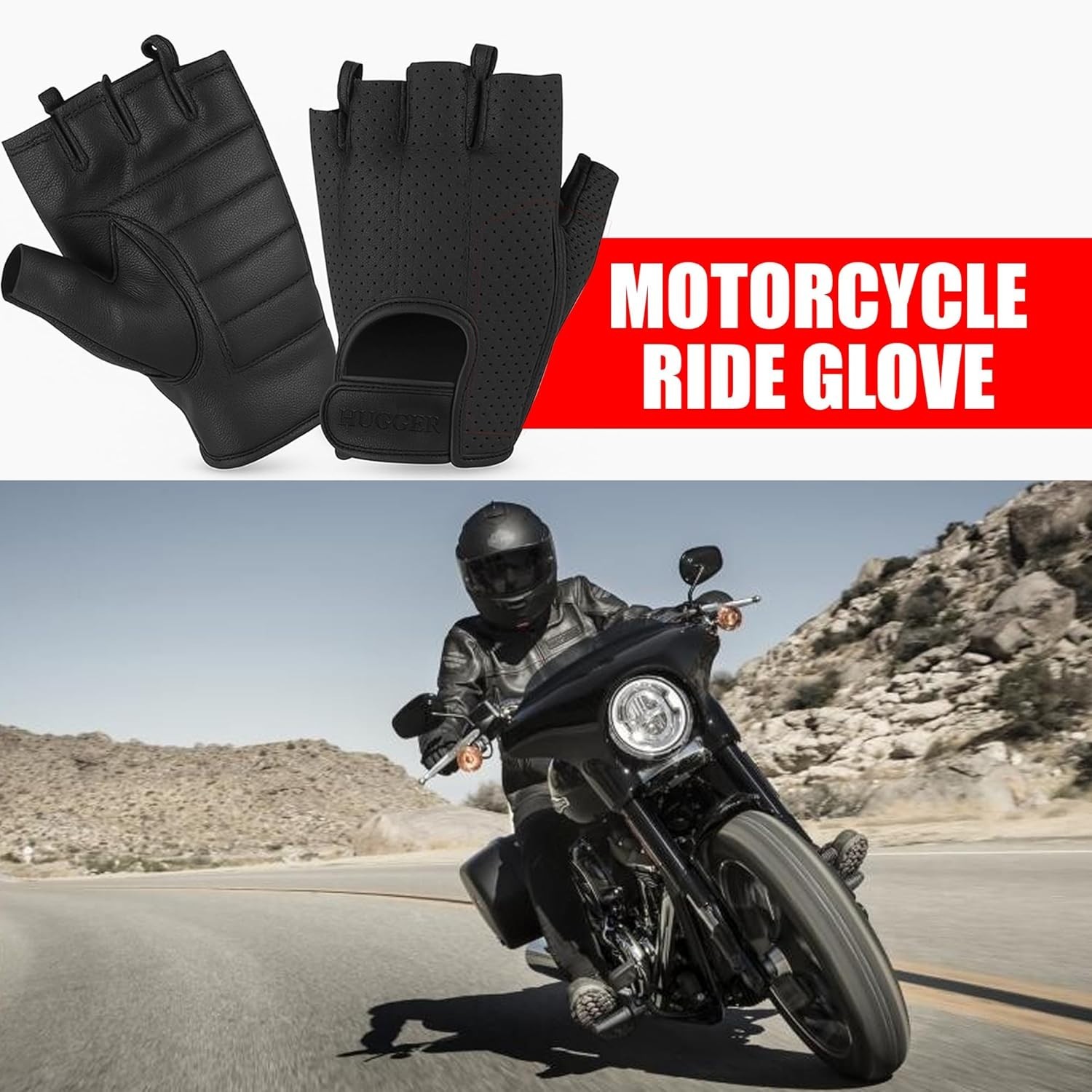 HUGGER Women’s Mesh Fingerless Motorcycle Gloves Padded Palm Grip summer Riding