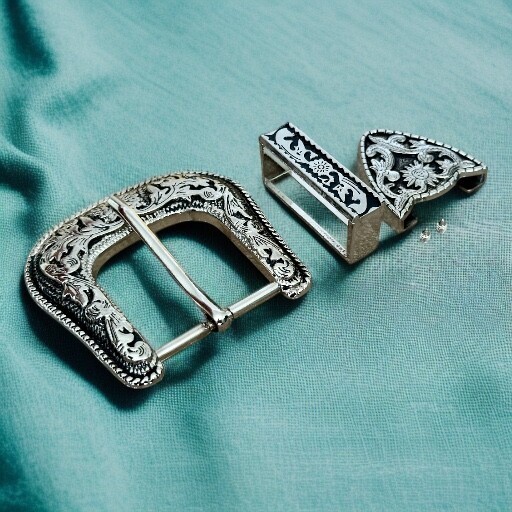 Western 3-Piece Belt Buckle Set Floral Engraved Silver Metal Cowboy Rodeo Style