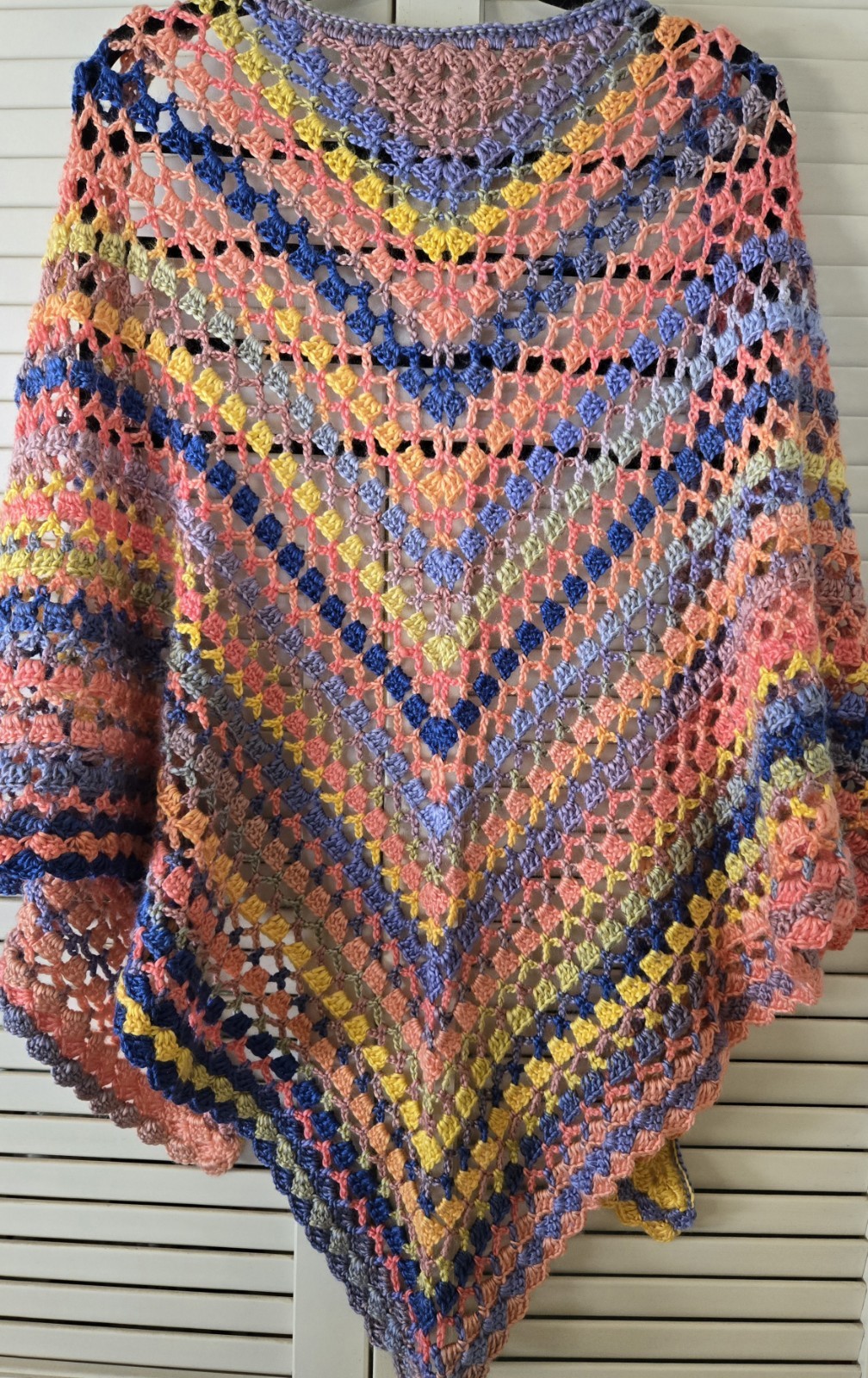 Handmade Crochet Triangle Shawl Wrap – Multicolor Summer Fun – 74″ X 36″ New