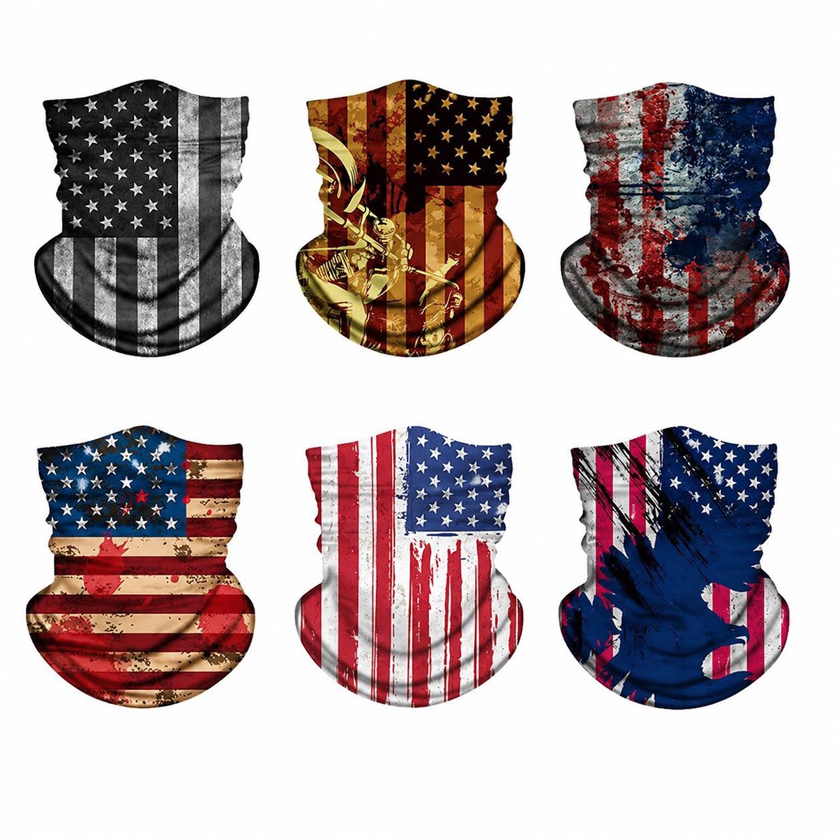 6Pack Patriotic Flag Neck Gaiter UV Cooling Face Mask Balaclava for Men & Women