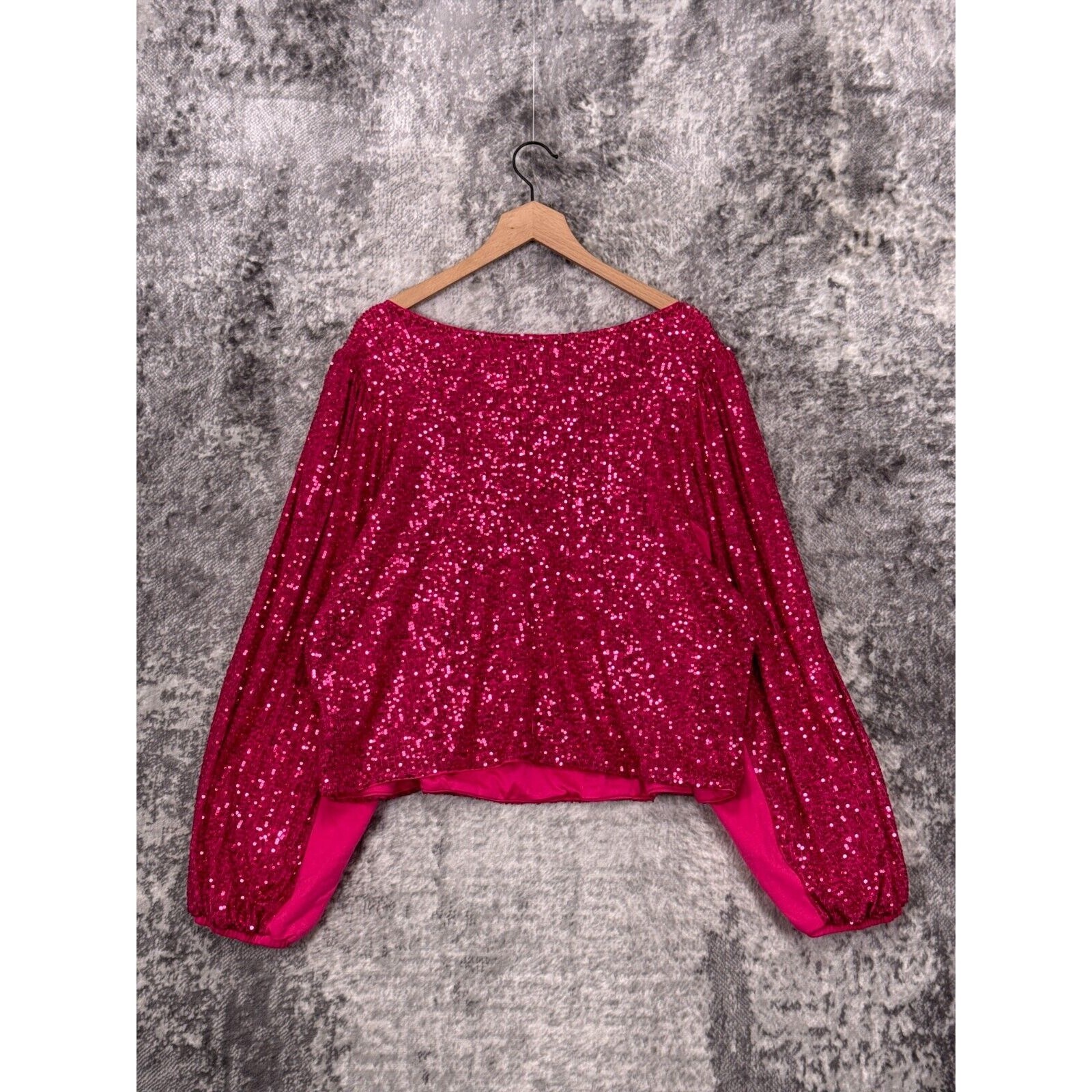 New Torrid Top 4X Womens Pink Sequin Low Cut Long Sleeve Plus Size