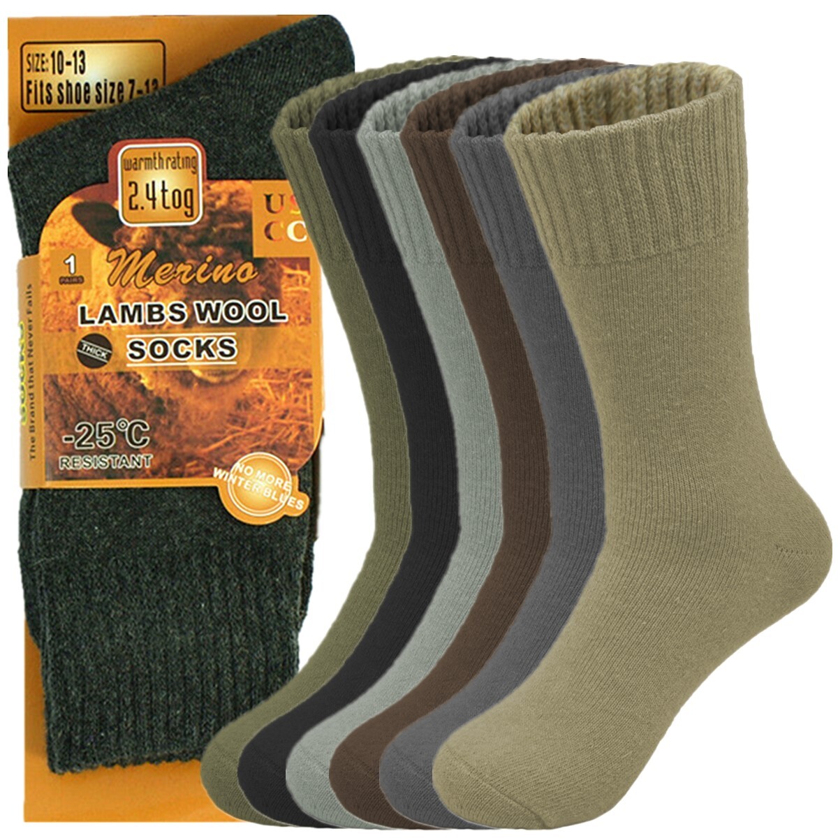 3-12 Pairs Mens Winter Merino Lambs Wool Warm Soft Thermal Crew Socks Size 10-13