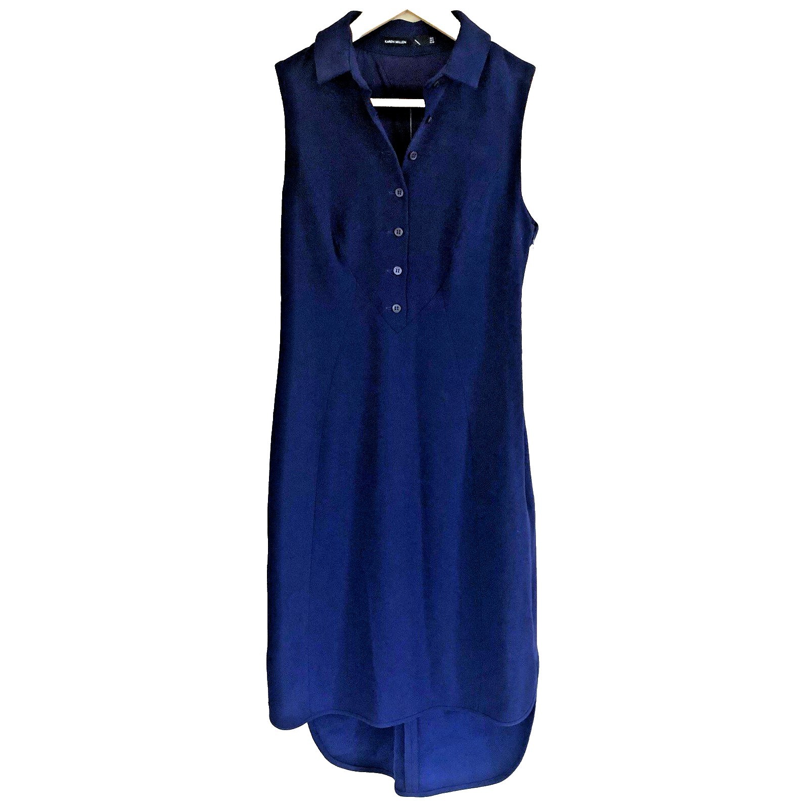 Karen Millen Ladies Tailored Shift Dress Uk 8 Navy Blue Sleeveless Fully Lined
