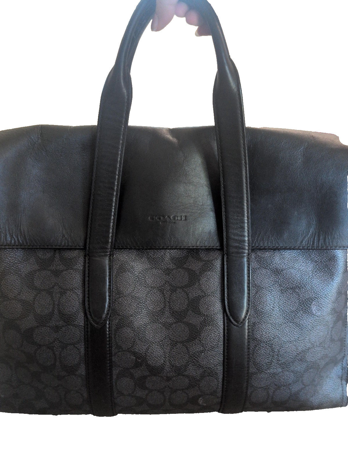 Coach Mens Black Signature Inner Pockets Travel Briefcase/Document Case