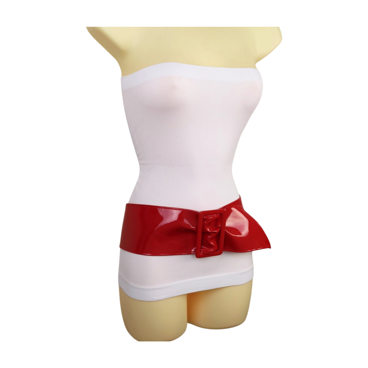 Women Red Faux Patent Leather Wide Premium Fashion Cool Belt Big Buckles Fit S M