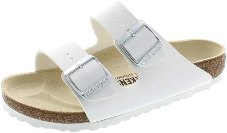BIRKENSTOCK UNISEX ARIZONA LEATHER SANDALS – SIZE: MEN 4 WOMEN 6 – WHITE/BEIGE