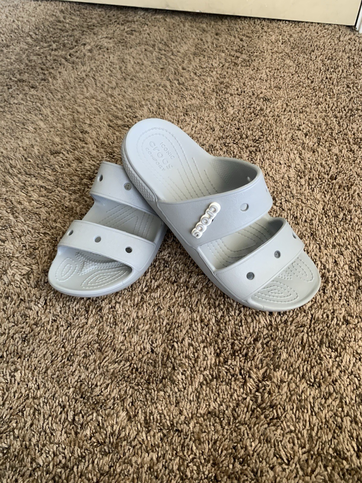 Crocs Gray V2 Slides Sandals Double Strap Slip On Comfort Shoes W8 M6