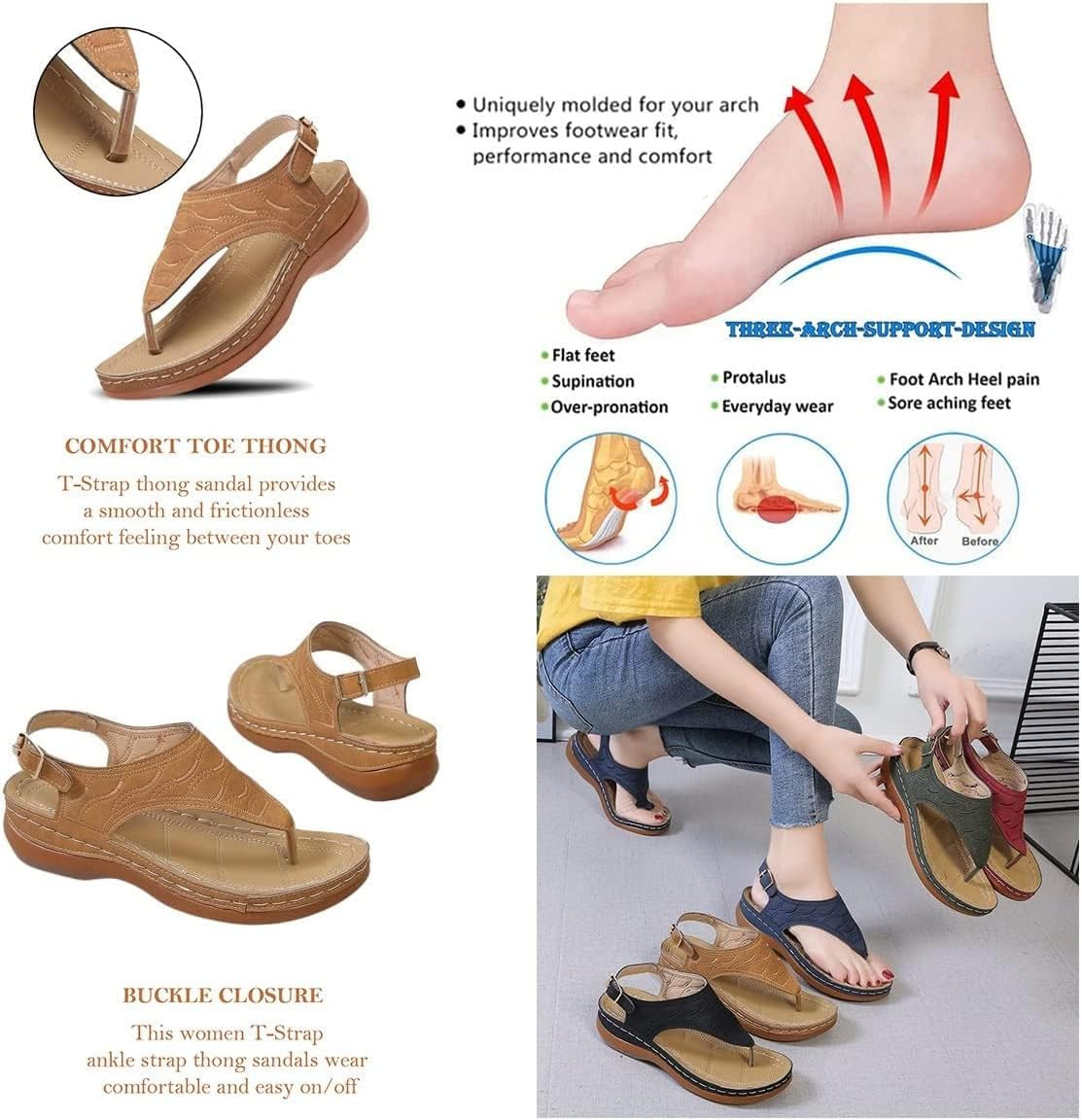 Low-Wedge Women Orthopedic Sandals Casual Flat Shoes Flip Flops Ladies Anti-Slip