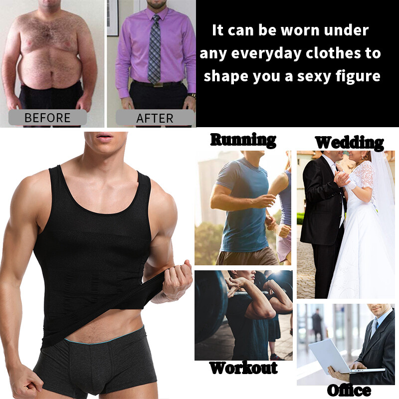 Men 3 Pack Body Shaper Slimming Belly Vest Compression Shirt Tank Tops Shapewear