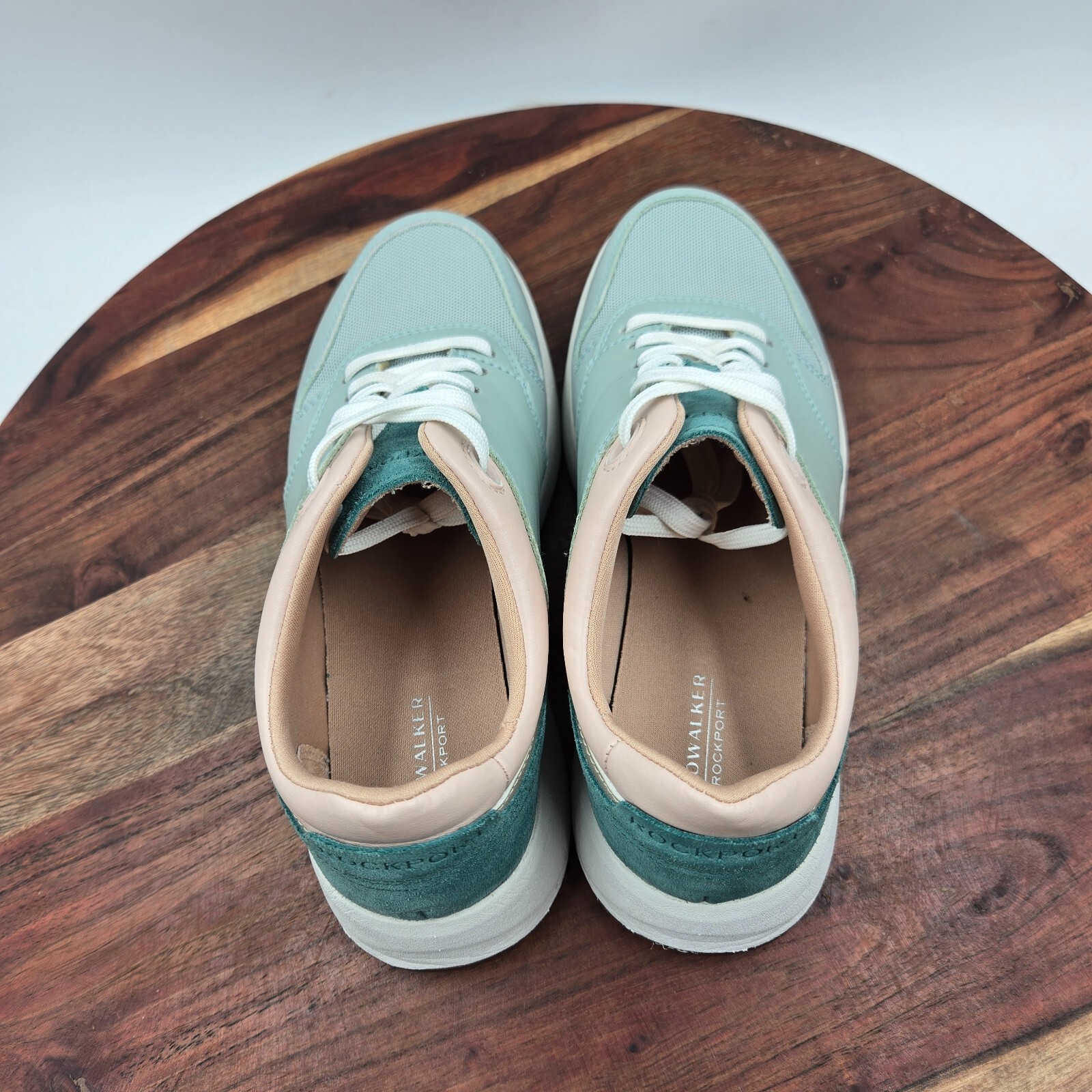Rockport Trustride Shoes Women’s 5W Wide Green Pink Leather Comfort Sneakers