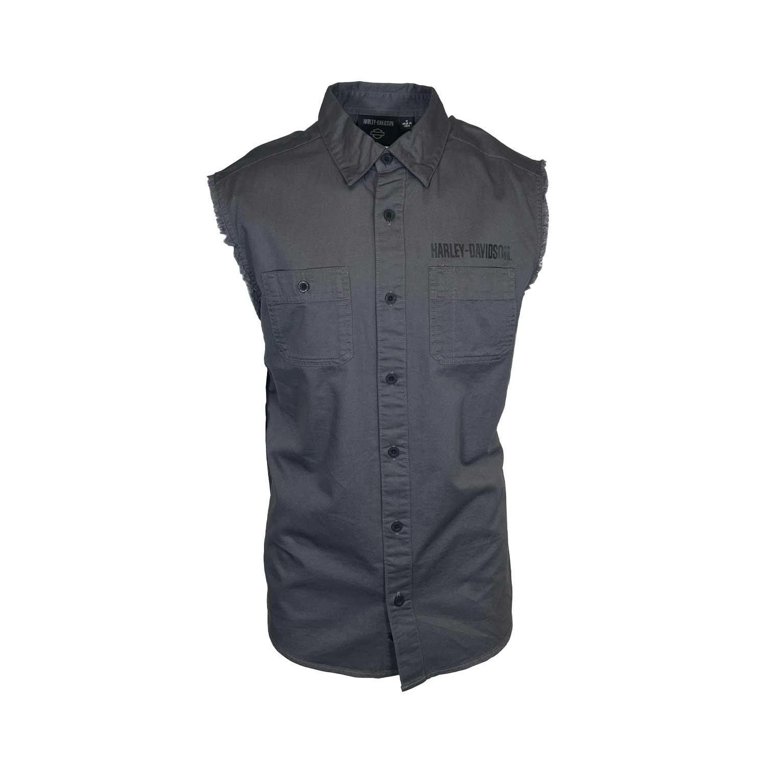 Harley-Davidson Men’s Dark Grey Vest Logo Patch Sleeveless Shirt (S68)
