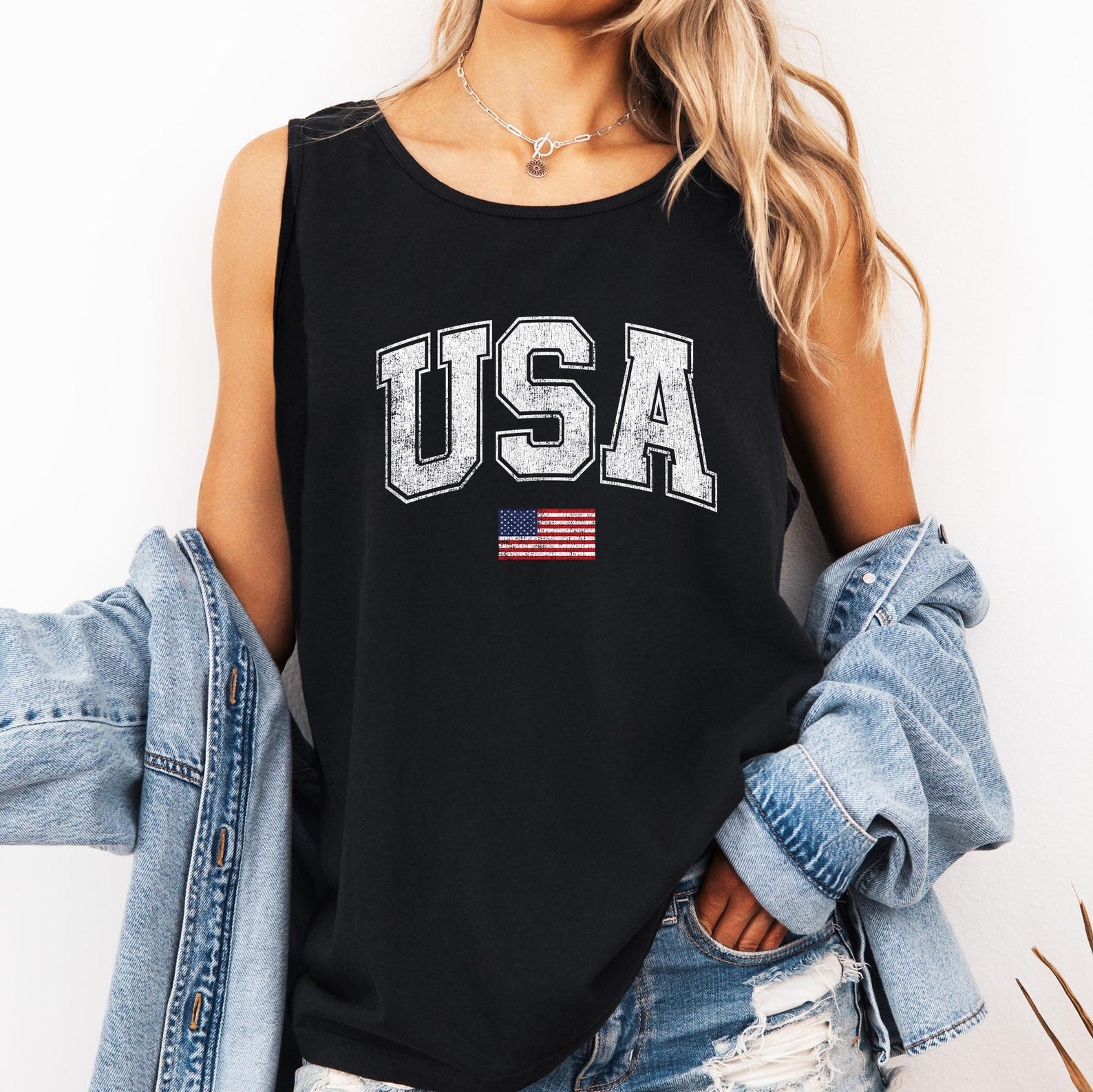 Vintage USA Flag, Fourth of July, America, Patriotic, USA Comfort Colors TankTop