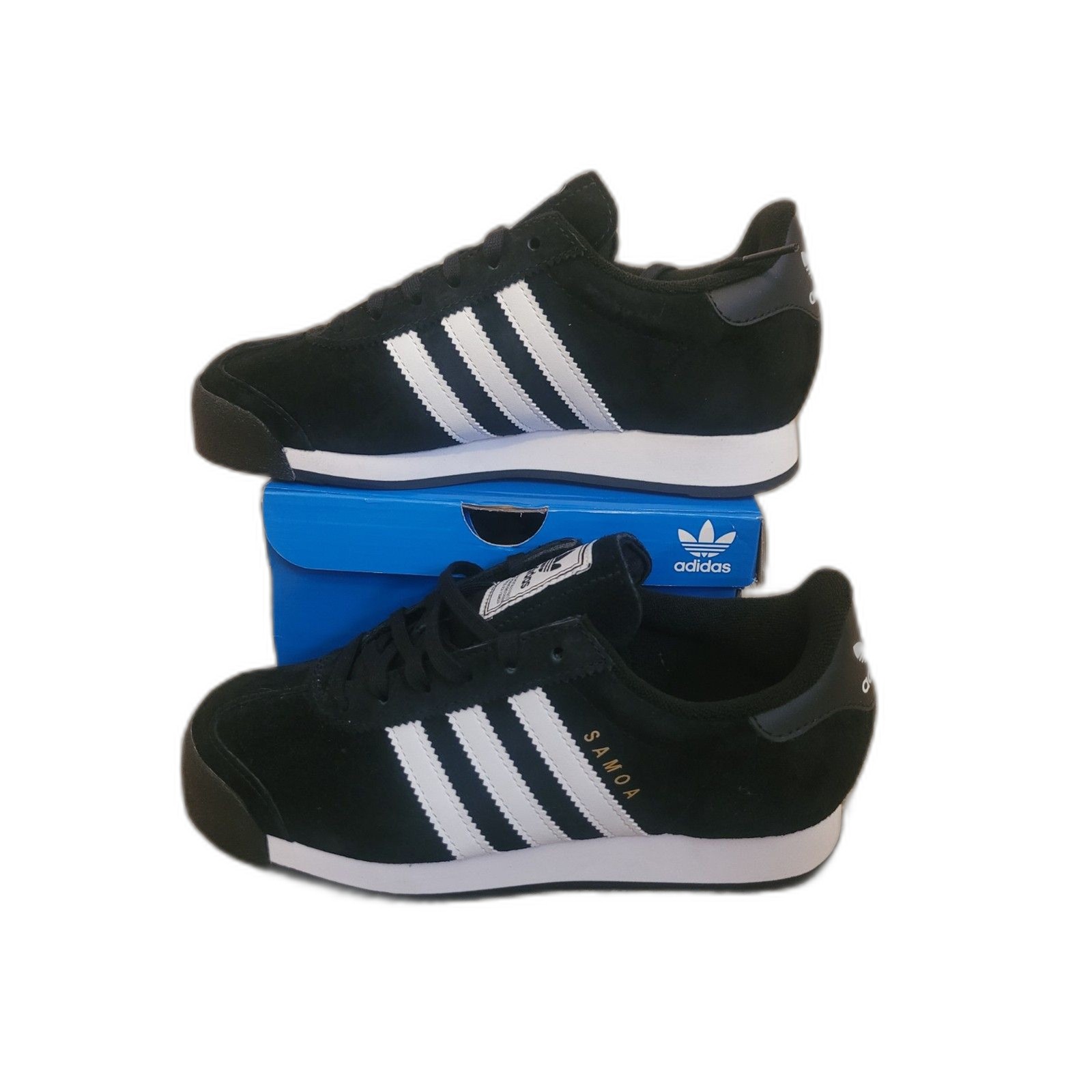 Adidas Samoa J Youth Size 4 Black White Gold Sneakers JR3780 New in Box