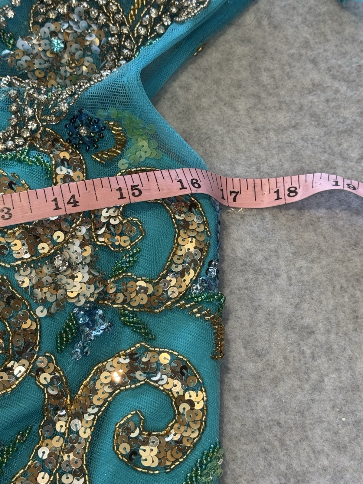 Sherri Hill Aqua Beaded Sequin Mermaid Gown V-Neck two-piece Long Formal 4