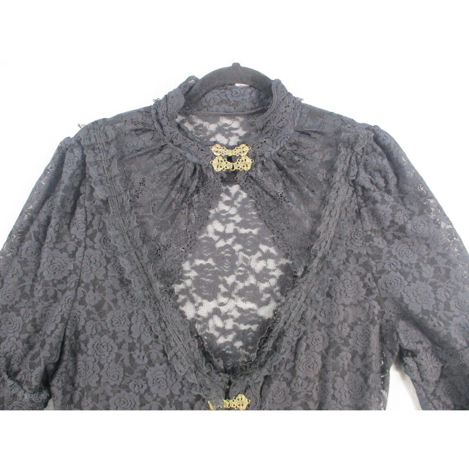 Gothic Black Lace High Low Dress Bell Sleeve Victorian Steampunk Dress Top