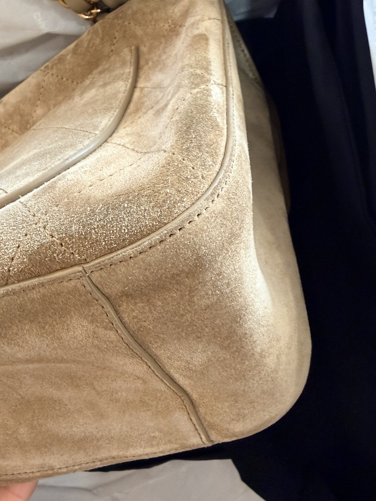 CHANEL Beige Quilted Flap Shoulder Bag Chain Strap Turn Lock Gold HW