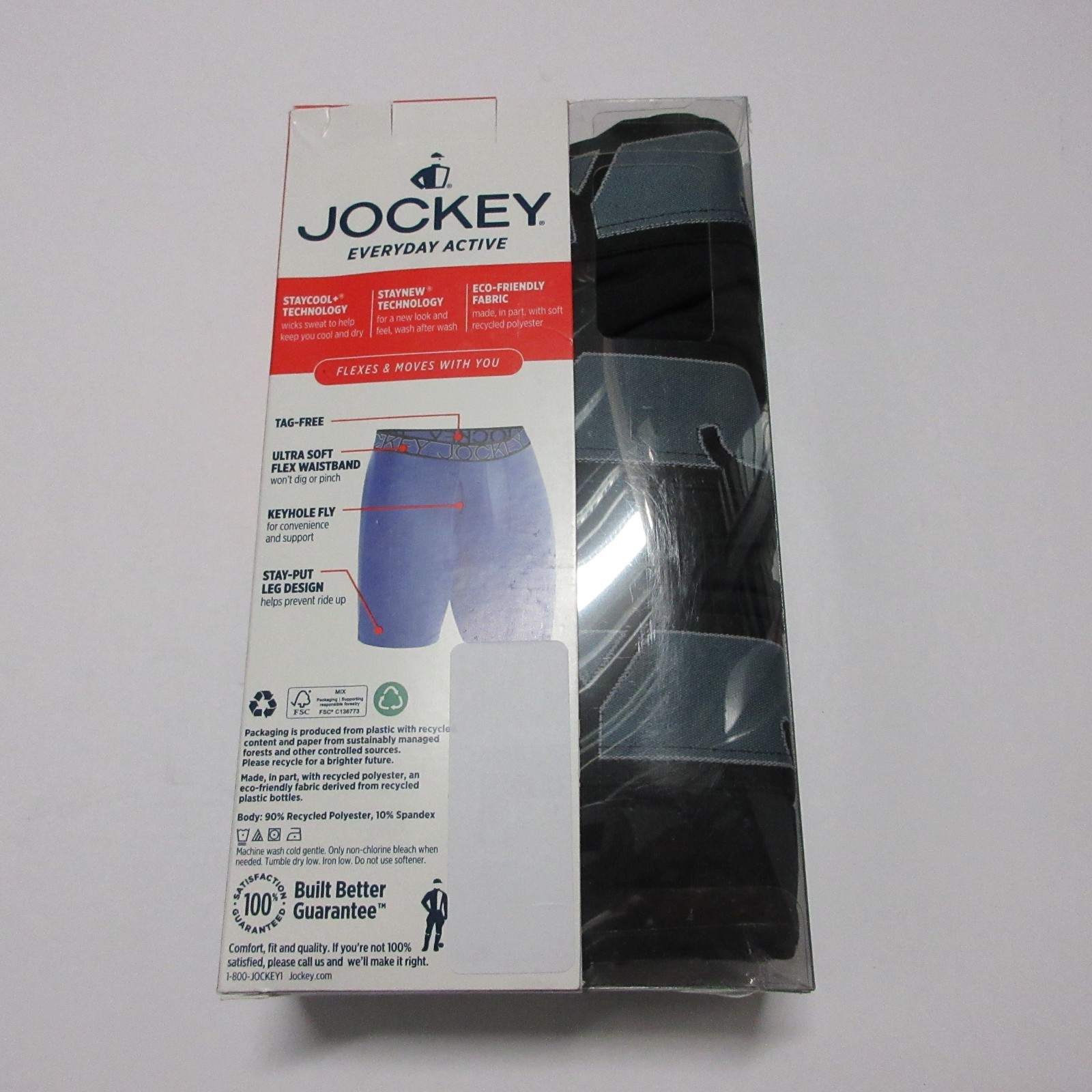 New Jockey Active Microfiber 9″ Boxer Briefs 3 Pack Black Mens XL Stretch Cool