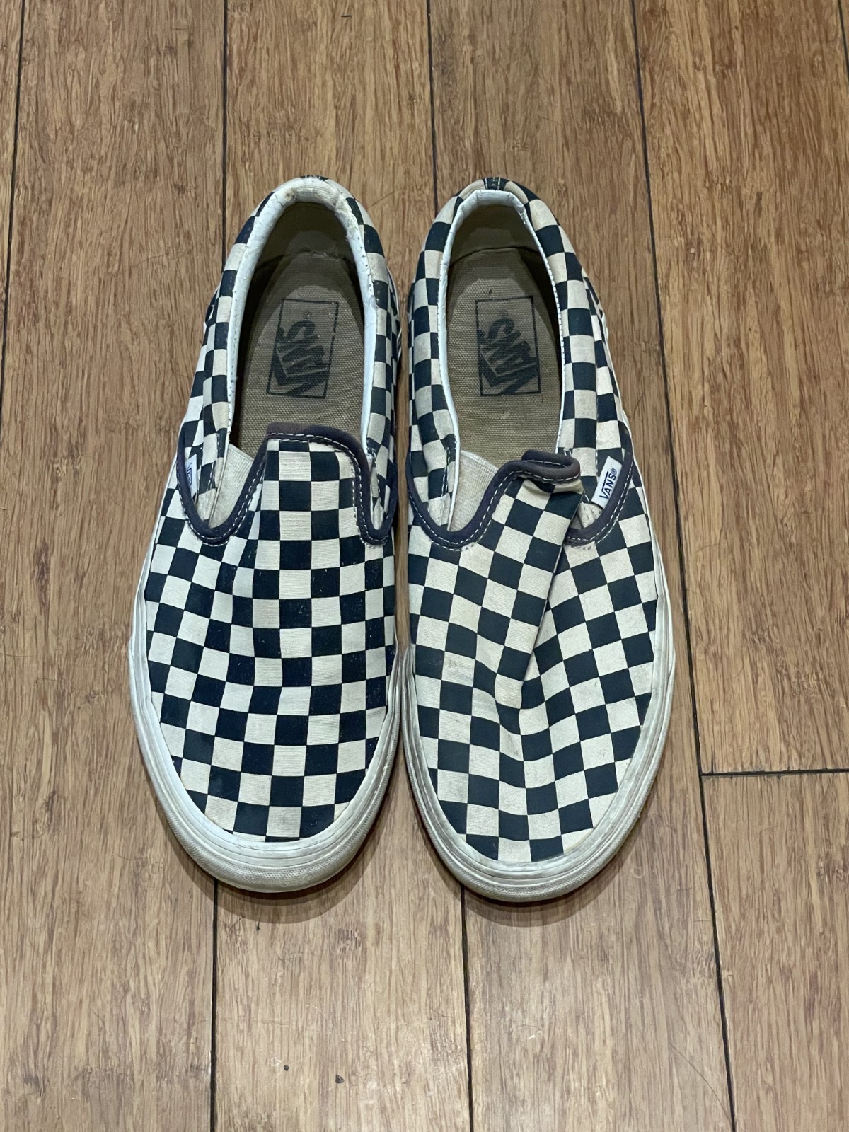 VANS Unixex M 10.5 W 12 Classic Slip On Skate Shoes Full Checkered Blue White