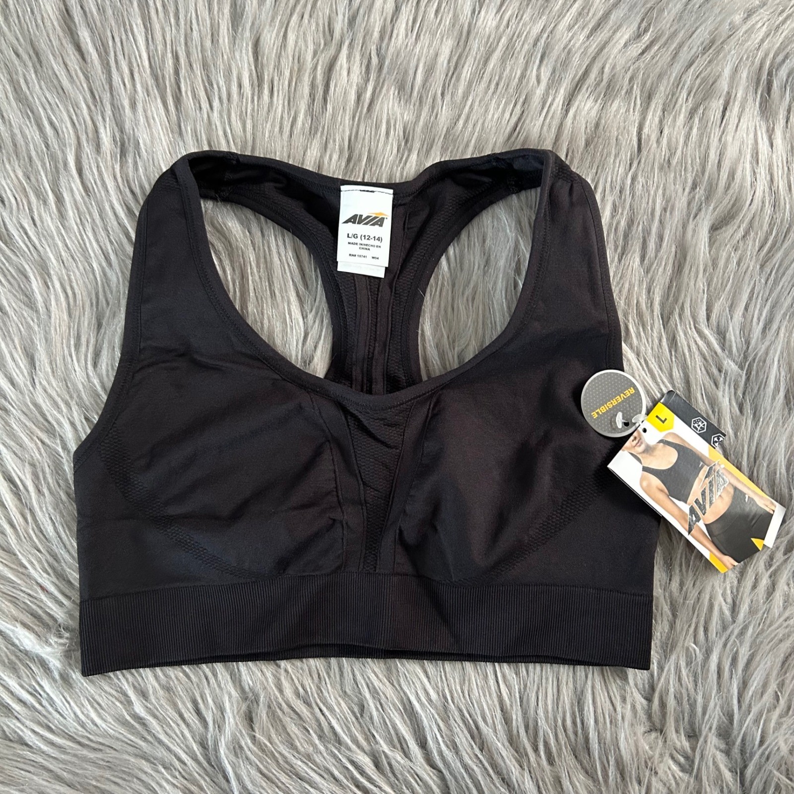 Avia Sports Racerback Sports Bra Womens Size Large Black Reversible Seamless