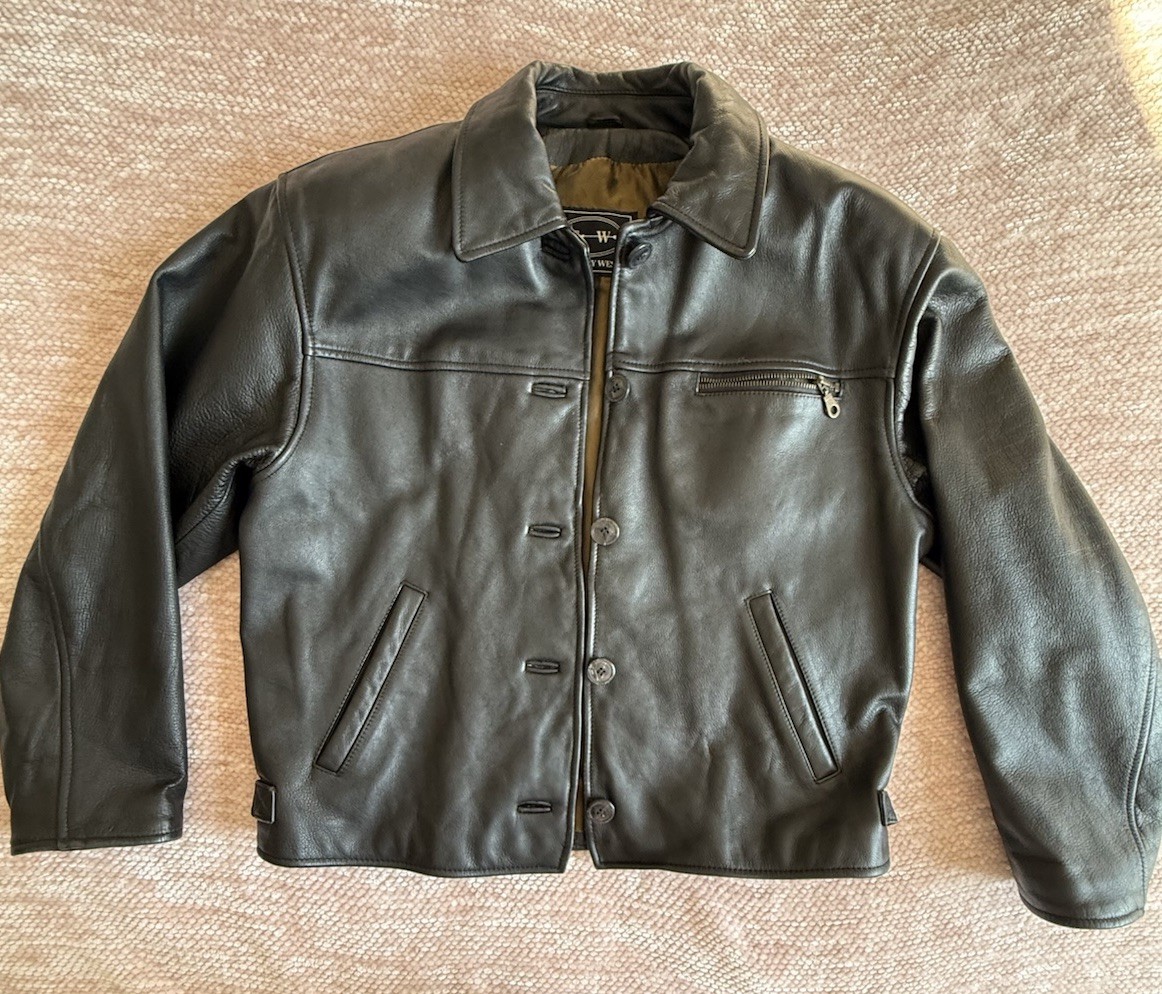 Vintage Tannery West Womens Black Leather Jacket Belt Size XS Biker Moto