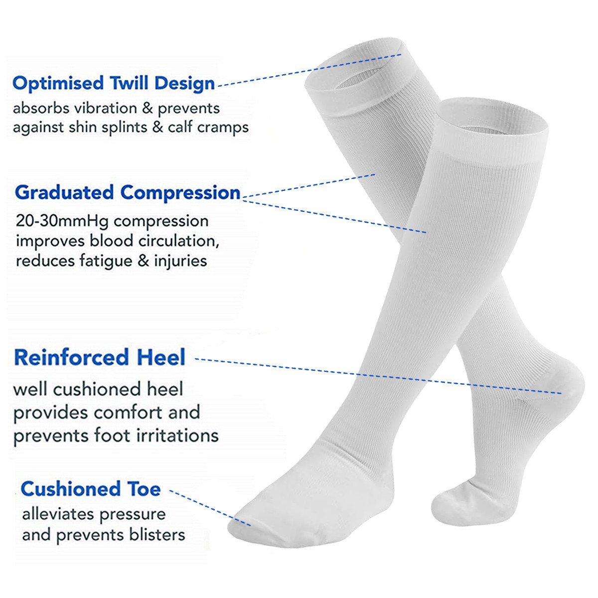 (5 Pairs) Compression 15-20mmHg Graduated Support Socks Calf Mens Womens S-XXL