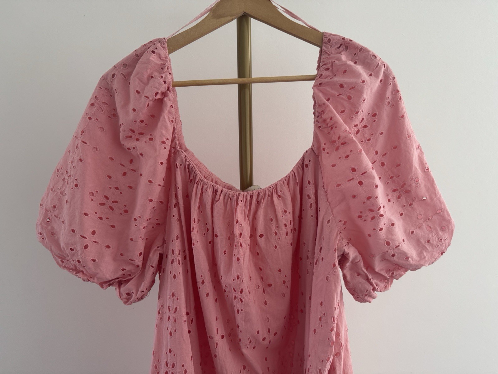 F&F Pink Broderie Anglaise Summer Dress UK 20 Puff Sleeve Cotton Off Shoulder