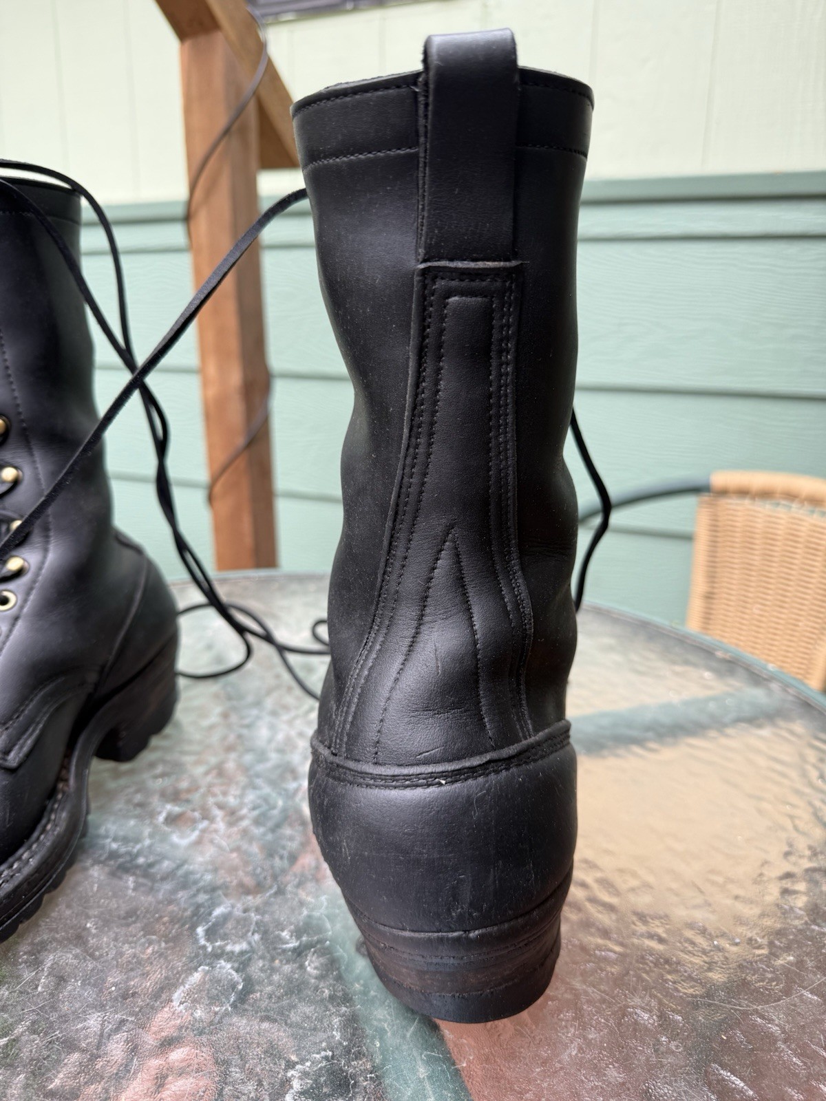White’s Smoke Jumper Logger Boots –Size 7E –Black Leather –Vibram Sole –USA Made