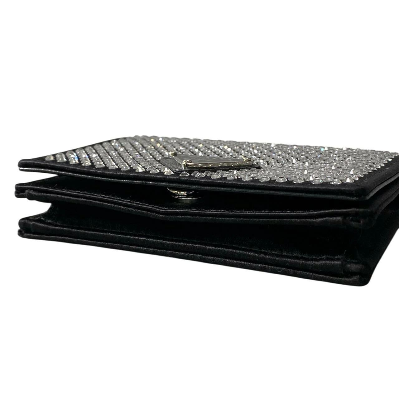 PRADA Rhinestone Flap Card Holder Mini Bag Black Silver ta1