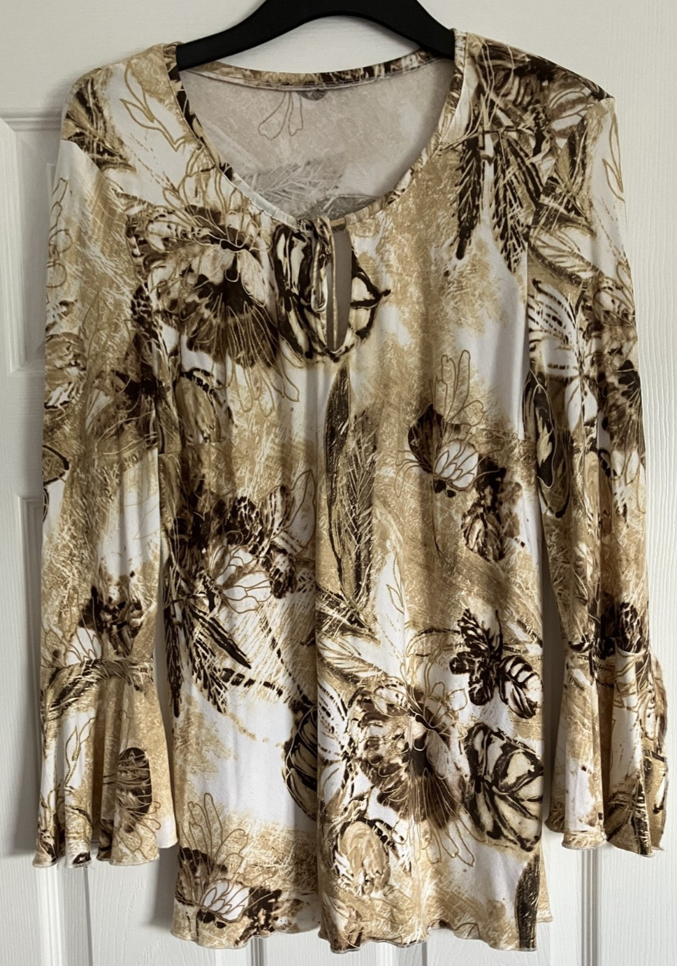 APANAGE Long Sleeved Drawstring Tunic Abstract Floral Print Gold Accents Size 16