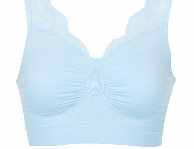 Rhonda Shear Soft Blue Ahh Bra Lace Neckline New Removable Pads