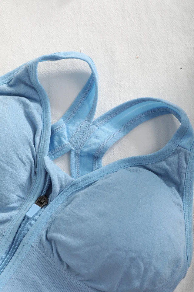 Front Zip Sports Bra for Women Padded Racerback Wireless Yoga Workout Sleep Bra