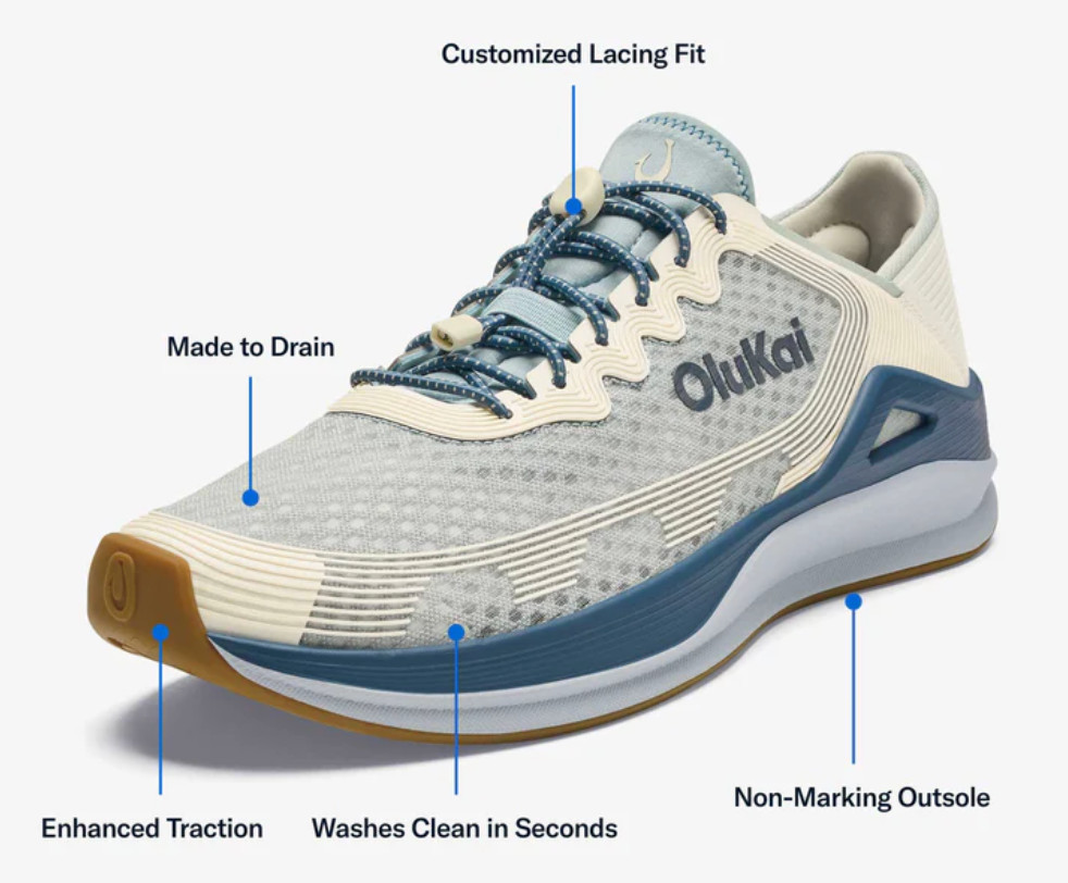 OluKai Ahi Men’s Sneaker Size 8 Storm Grey Trench Blue Gum NWOT Worn 3x