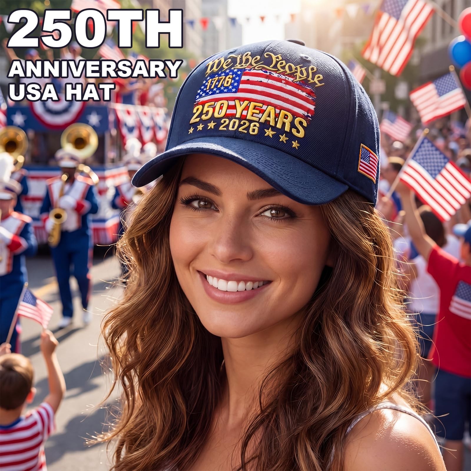 250th Anniversary USA Hat Patriotic Embroidered Baseball Cap Adjustable Anniv…