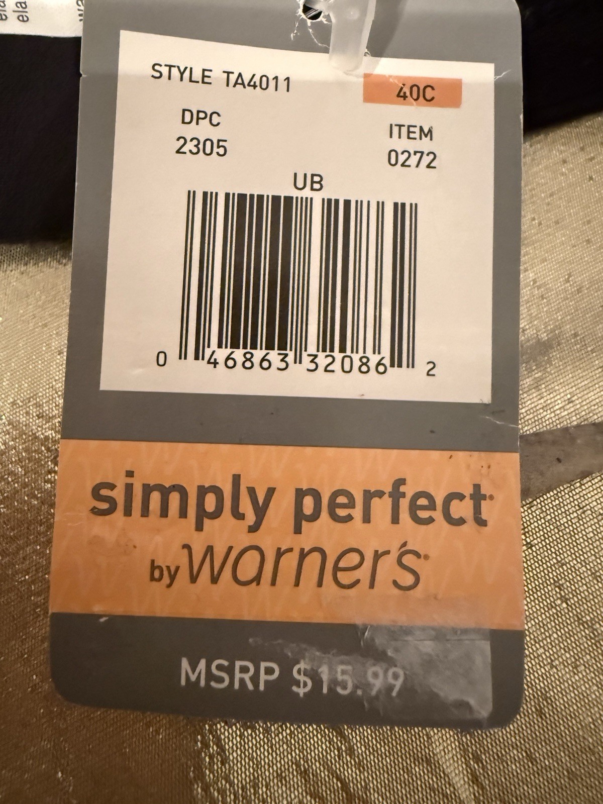 NWT Warners “Invisible” Wire Free Lightly Lined Bra TA4011 Black Size 40C