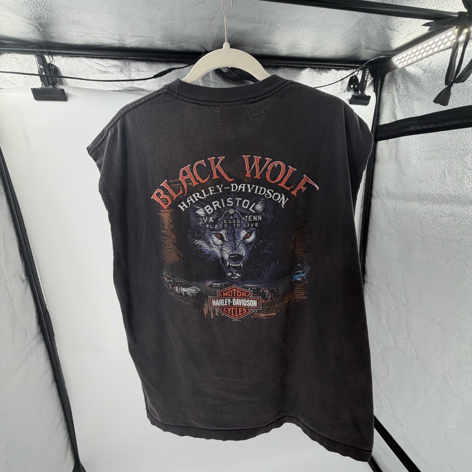 Harley-Davidson Black Wolf Bristol VA TN Sleeveless Pocket T-Shirt Mens XL Black