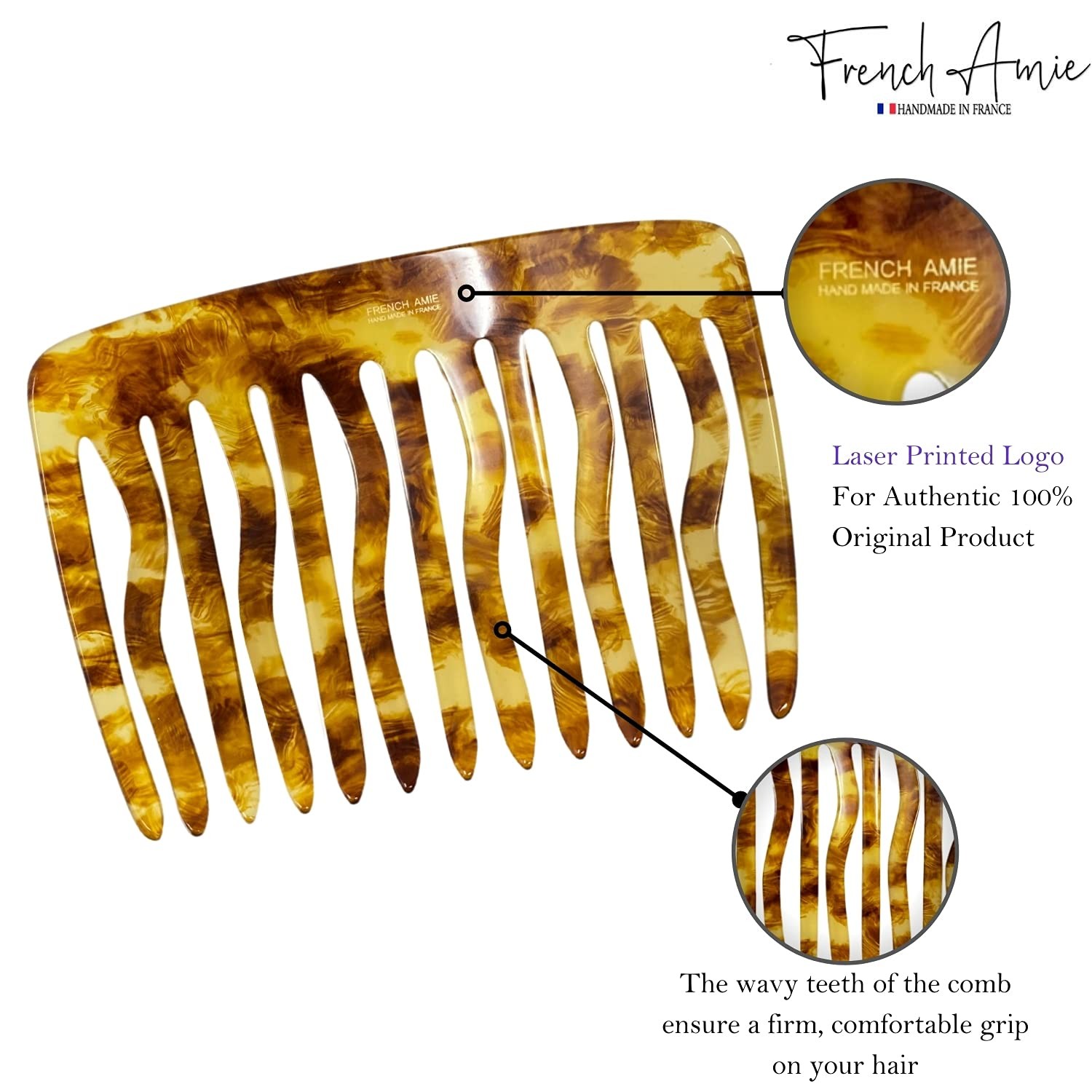 French Amie Fab 13 Teeth Medium Handmade Celluloid Side Hair Comb for Women