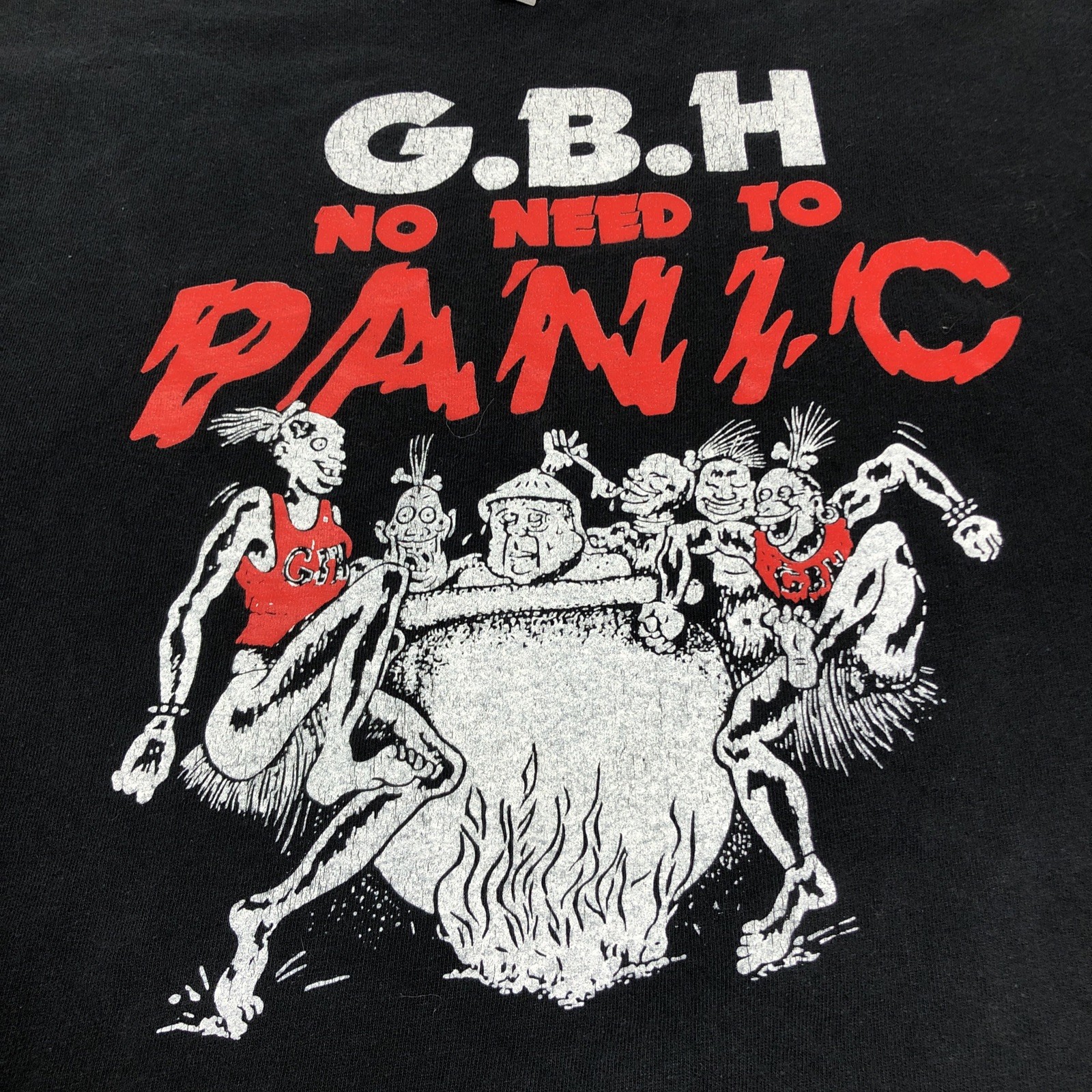 GBH No Need To Panic Album Logo size XL Black T Shirt UK Hardcore Punk Band Tee